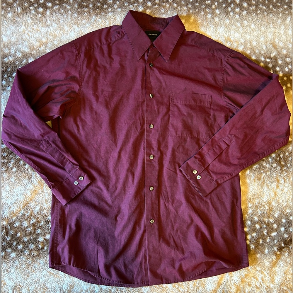 Claiborne Men's Long Sleeve Dress Shirt - Burgundy Wine